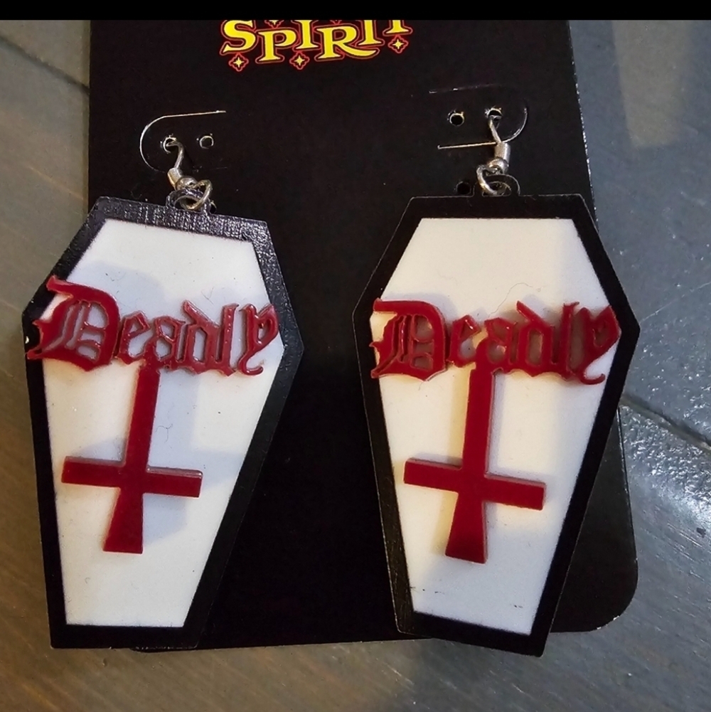 Casket Deadly Halloween Dangle Goth Earrings,